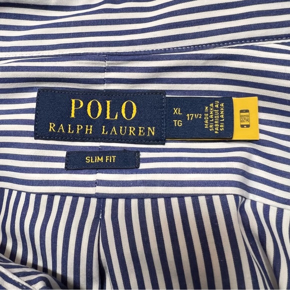 POLO Ralph Lauren Slim Fit Striped Stretch Poplin Shirt Navy/White Men's Size XL - Picture 5 of 14